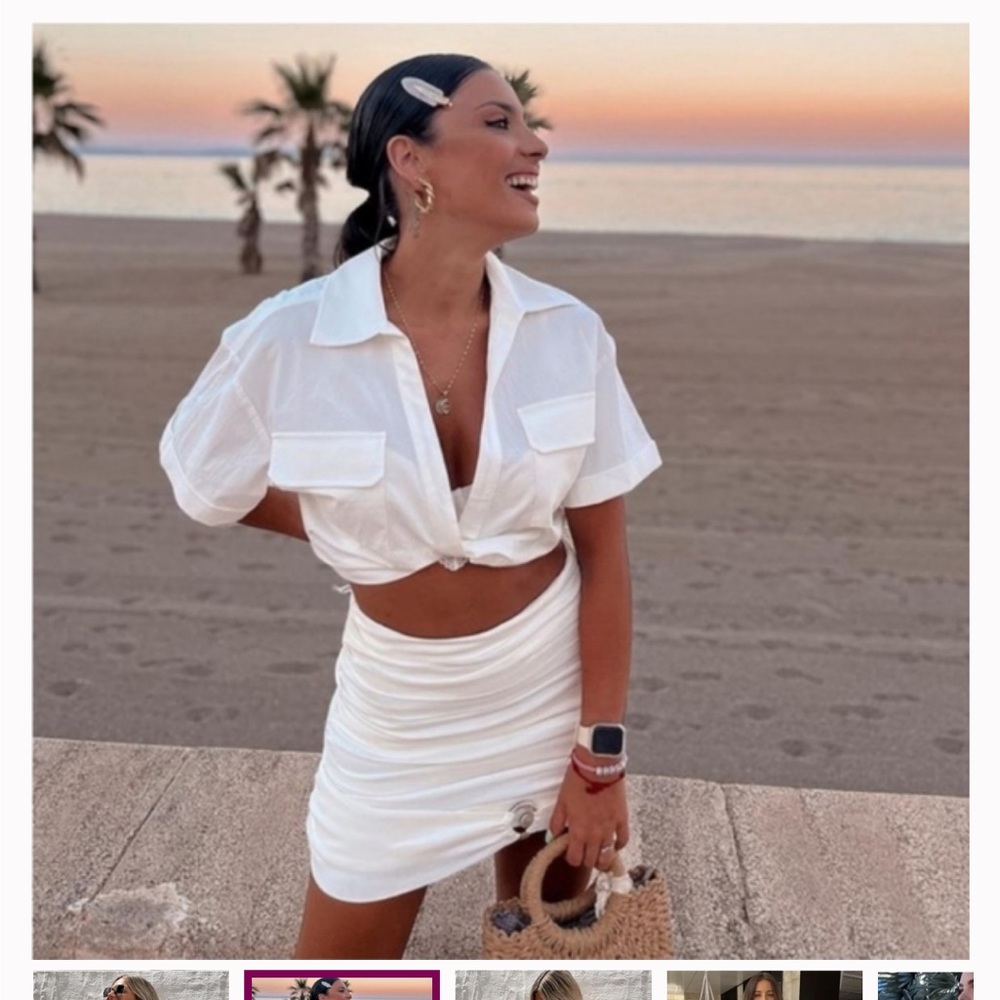 Zara White Twist Front Cotton Poplin Crop Shirt